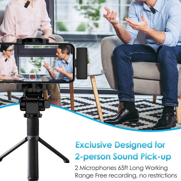 Wireless Lavalier Microphones for iPhone iPad 2.4GHz Clip-on Mic w/ Charging Cas - Picture 7 of 8